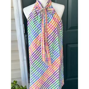 J.Crew Halter Dress 8 Rainbow Plaid Shift Resort Preppy Cotton Beach Vacation
